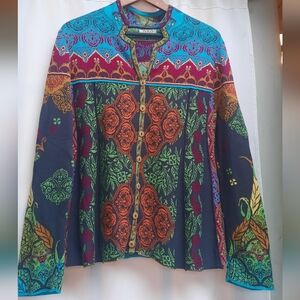 IVKO Women Nehru Neck Colorful Ornament Pattern Cardigan Sweater Jacket   EUR 44